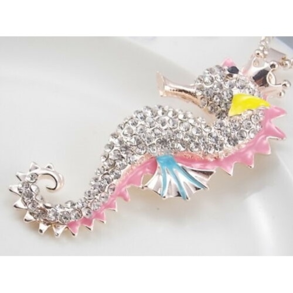 Crowned Seahorse Pendant Rhinestones Enamel NWT-